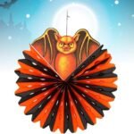 MPS My Party Suppliers 1pc. Halloween Paper Hanging Decor, Halloween Bat Door Hanging Decorations, Orange Bat Honeycomb for Halloween, Paper Fan Bat Party Decor, Round Wall Pendant Decor, Paper Fan