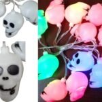 MPS My Party Suppliers 12pc Halloween skull lights, battery operated outdoor halloween string lights, Decorative Skeleton Light Ornament for halloween, happy halloween lights, halloween skeleton decor