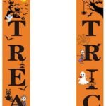 3 Pack Halloween Decorations Outdoor Indoor, Halloween Door Hanger Banner Trick or Treat Banner for Front Door Display for Garden, Durable Halloween Home Decor