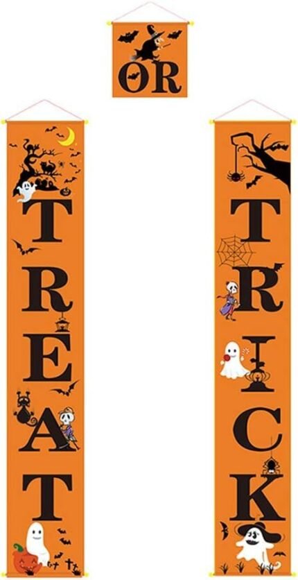 3 Pack Halloween Decorations Outdoor Indoor, Halloween Door Hanger Banner Trick or Treat Banner for Front Door Display for Garden, Durable Halloween Home Decor