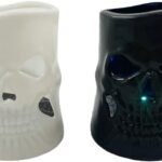 MPS My Party Suppliers Set of 2 Halloween Lamps, Halloween laltern, LED for Halloween Decoration, Halloween Hanging Decoration (Set of 2 Black - White LED)