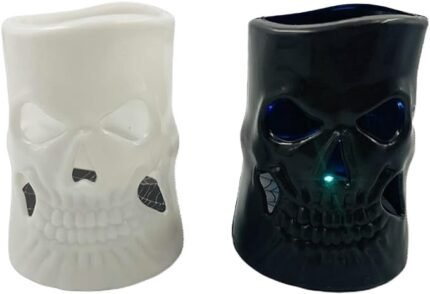 MPS My Party Suppliers Set of 2 Halloween Lamps, Halloween laltern, LED for Halloween Decoration, Halloween Hanging Decoration (Set of 2 Black - White LED)