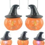 MPS My Party Suppliers Set of 2 Halloween Lamps, Halloween laltern, LED for Halloween Decoration, Halloween Hanging Decoration (Orange Pumpkin face with hat)