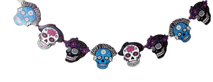 Blank Day of the Dead Card Skull Halloween Decorative Banner, Skull Paper Flag Hanging Decoration Happy Halloween Door Sign, Halloween Flag,Halloween Decoration Banner - Image 1