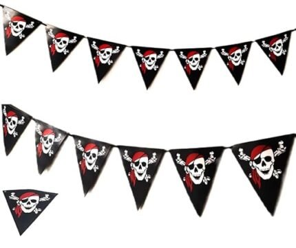 MPS My Party Suppliers 1pc Happy Halloween Skull head Banner with danger sign, Halloween Banner Garland, skeleton Decor for Halloween, Halloween Paper Hanging Decoration, halloween banner
