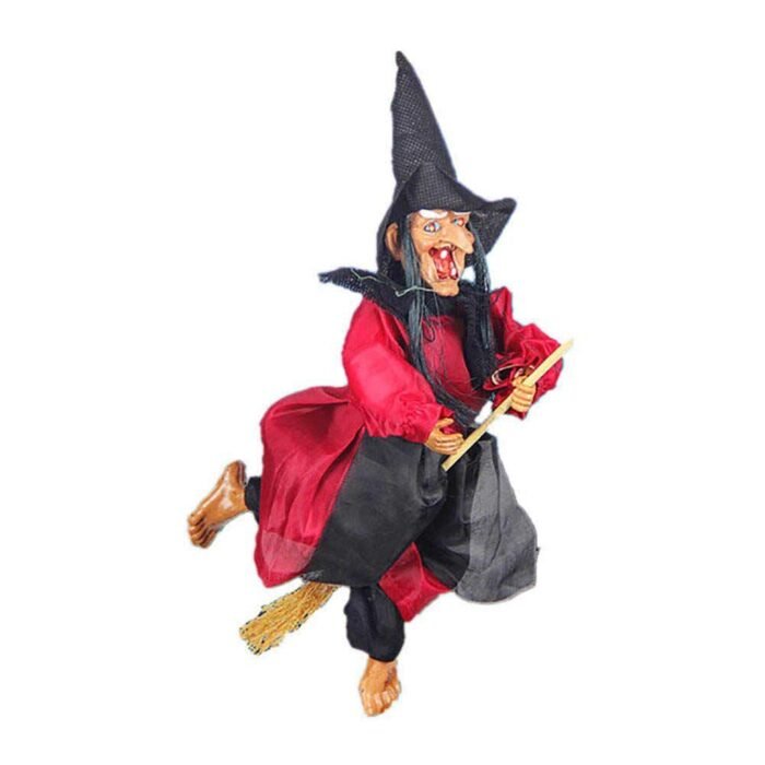 My Party Suppliers Big Halloween Decoration Hanging Witch Animated Halloween Props / Halloween Decorations Witch Broom with Sound & Glowing Red Eyes Halloween Spooky Witch Decorations ( 1pcs) - Image 3