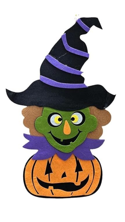 MPS My Party Suppliers Felt Pendant Witch with Pumpkin for Halloween,Halloween Decorations, Window Door Home Decor Halloween Decor, Hanging Pumpkin Tag Scary Halloween Decoration for Halloween Party