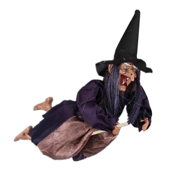 My Party Suppliers Big Halloween Decoration Hanging Witch Animated Halloween Props / Halloween Decorations Witch Broom with Sound & Glowing Red Eyes Halloween Spooky Witch Decorations ( 1pcs) - Image 5