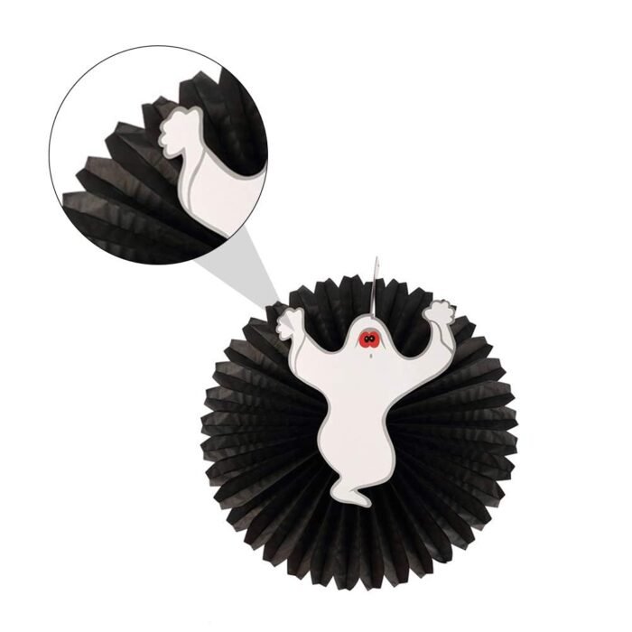 2pcs Ceiling Hanging Paper Fans Black Backdrop Party Halloween Decorations,Paper Fan Hanging Pendant Door Decoration for Halloween Decor - Image 2