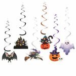 12pcs, Spooky Halloween Swirl Decorations - Pumpkin, Bat, Black Cat, Ghost, Witch, Haunted House Hanging Swirl Decorations - 6 Spiral Pendants for Atmosphere Arrangement and Festive Decoration