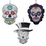 MPS My Party Suppliers Random 2 pcs Day of The Dead Mask Sugar Skull Full Face Hanging, Halloween Hanging Decoration, Skeleton Decoration, Skull Hanging, Halloween Decorations, halloween hanging skull ghosts