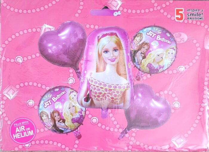 MPS MY PARTY SUPPLIERS® Set of 5 Barbie Theme Foil Balloons for Birthday Decoration, Princess Theme, Balloons for girls Party Decoration, Cartoon Balloon, Barbie doll Princess balloons, heart balloon - Image 5