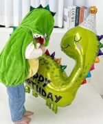 MPS MY PARTY SUPPLIERSĀ® Set of 5 Dinosaur with hat foil balloons and marble print heart balloons for dinosaur theme birthday decoration for kids boys girls, Animal balloons, Dinosaur Balloon - Image 6