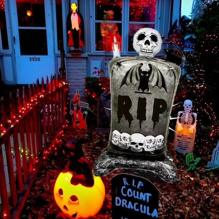 Halloween Tombstone Foil Balloon Decoration with Skulls and Bats, Party Supplies Skull Foil Balloons Halloween Party Decorations Skull Party Decorations Supplies, RIP BAlloon - Image 6