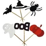 MPS My Party Suppliers Halloween Cupcake Toppers 6pcs Set, Spider Bat Witch Hat Boo Pumpkin ghost Shape Food Picks for Halloween, muffin toppers, Happy Halloween Paper Cupcake Toppers Party Supply
