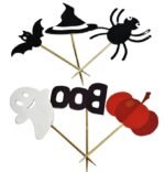MPS My Party Suppliers Halloween Cupcake Toppers 6pcs Set, Spider Bat Witch Hat Boo Pumpkin ghost Shape Food Picks for Halloween, muffin toppers, Happy Halloween Paper Cupcake Toppers Party Supply