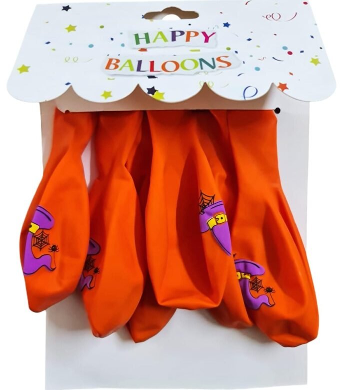 MPS My Party Suppliers Halloween theme Balloons, Set of 6 happy halloween latex balloons with witch hat and spider print, latex balloons Halloween party decoration ideas, balloon latex Orange - Image 3