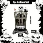 Halloween Tombstone Foil Balloon Decoration with Skulls and Bats, Party Supplies Skull Foil Balloons Halloween Party Decorations Skull Party Decorations Supplies, RIP BAlloon - Image 5