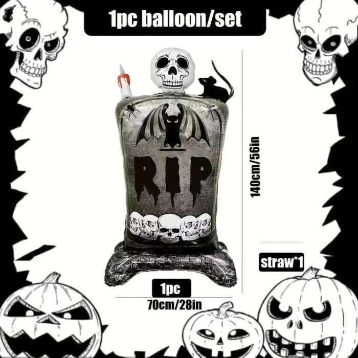 Halloween Tombstone Foil Balloon Decoration with Skulls and Bats, Party Supplies Skull Foil Balloons Halloween Party Decorations Skull Party Decorations Supplies, RIP BAlloon - Image 5
