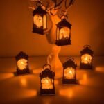 My Party Suppliers Set of 2 Halloween Vintage Pumpkin Castle Light Lamp Party Hanging Decor LED Lantern Party Supplies Hanging Lantern Ghost Witch - Image 3
