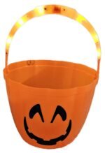 MPS My Party Suppliers Portable Orange LED Pumpkin Candy Basket for Halloween Party Decoration, Orange Pumpkin face Candy Bucket with Light, Party Supplies, Halloween Theme Decoration Props - Image 5