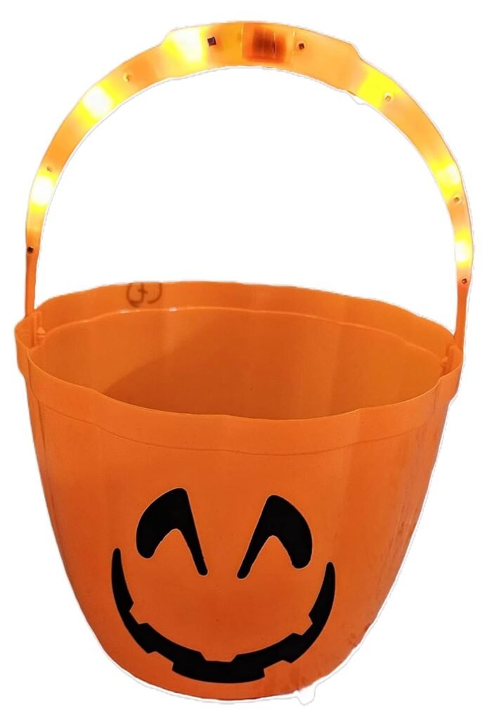 MPS My Party Suppliers Portable Orange LED Pumpkin Candy Basket for Halloween Party Decoration, Orange Pumpkin face Candy Bucket with Light, Party Supplies, Halloween Theme Decoration Props - Image 5