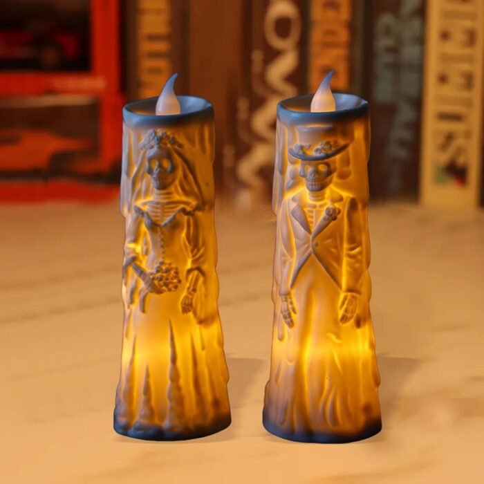 MPS My Party Suppliers Set of 2 Halloween Candle Skeleton Bride and Groom Candle Lamp Ghost Bride Night Lamp Table Lamp for Dining Desks Tabletop Decoration (Halloween Couple Ghost Candle) - Image 6