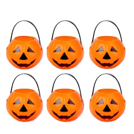 MPS My Party Suppliers Set of 6 Halloween Trick or Treat Pumpkin Candy Bucket Halloween Pumpkin Candy Basket Bucket Child Trick or Treat Big Candy Bag Home Halloween Party (6 Pumpkin Candy Basket)