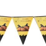 Happy Halloween Pennant Bunting Banner, Scary Skull Pumpkin Stripe Triangle Flag Hanging Decoration Halloween Door Sign, Halloween Flag