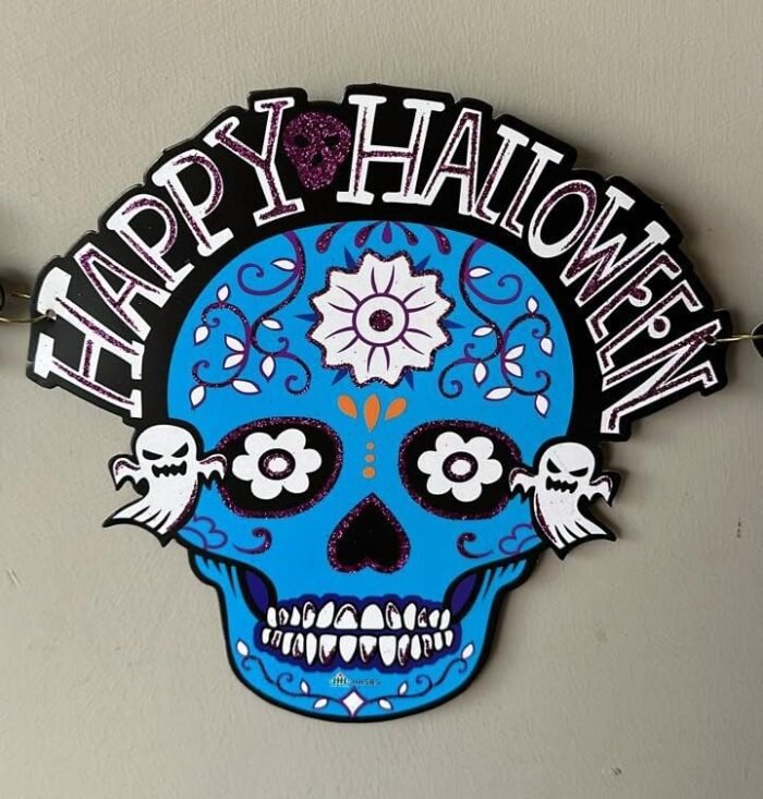 Blank Day of the Dead Card Skull Halloween Decorative Banner, Skull Paper Flag Hanging Decoration Happy Halloween Door Sign, Halloween Flag,Halloween Decoration Banner - Image 2
