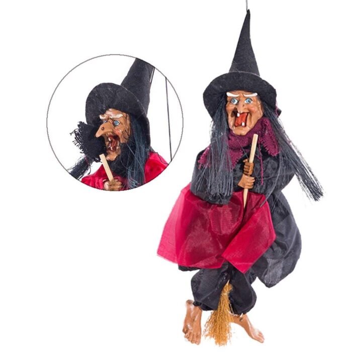 My Party Suppliers Big Halloween Decoration Hanging Witch Animated Halloween Props / Halloween Decorations Witch Broom with Sound & Glowing Red Eyes Halloween Spooky Witch Decorations ( 1pcs) - Image 7