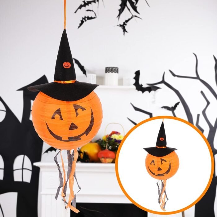 Halloween Pumpkin Lamp Halloween Decoration Jack Pumpkin Paper Lantern Witch/Skeleton Ghost Festival Scene Props Pumpkin with Whiskers Paper Lantern Pumpkin Lantern Decorative Lamp - Image 3