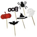 MPS My Party Suppliers Halloween Cupcake Toppers 6pcs Set, Spider Bat Witch Hat Boo Pumpkin ghost Shape Food Picks for Halloween, muffin toppers, Happy Halloween Paper Cupcake Toppers Party Supply - Image 5