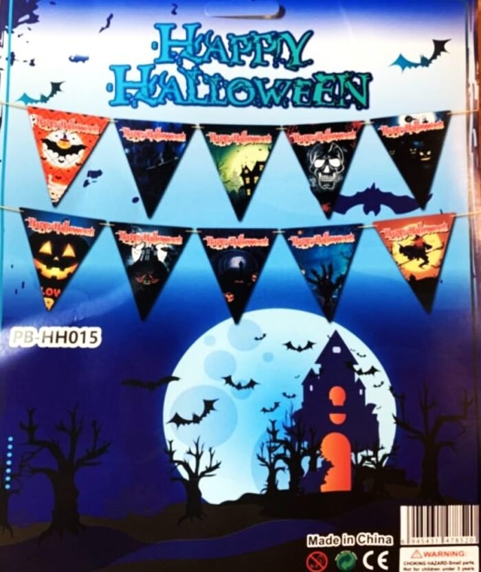 MPS My Party Suppliers 1pc Happy Halloween Banner with ghost print, Halloween Banner Garland, MUlticolor banner for Halloween, Halloween Paper Hanging Decoration, halloween banner - Image 3