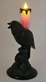 Set of 2 LED Halloween Flameless Candles, Purple and Orange Crow Candle Holder Light Flickering Candlestick Indoor Outdoor Horror Spooky Decoration Table Lamp Halloween Party Supplies - Image 3
