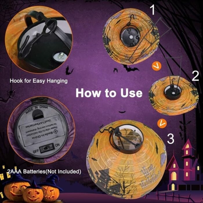 Halloween Light Up LED Paper Pumpkin Lantern , LEDs Paper Lantern Foldable Design Halloweens Party Home Decoration Halloween Decor Happlowwen Home Decoration (8 inches) - Image 2