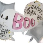 MPS MY PARTY SUPPLIERS® Set of 5 Halloween Ghost with Boo print foil balloons Halloween theme foil balloons decorations Kids halloween party supplies Balloon decoration for hallo ween event