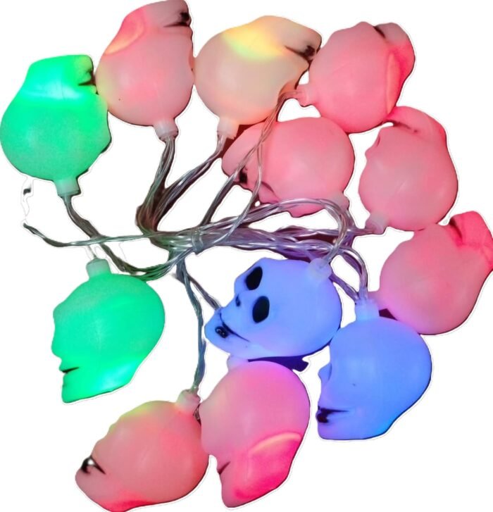 MPS My Party Suppliers 12pc Halloween skull lights, battery operated outdoor halloween string lights, Decorative Skeleton Light Ornament for halloween, happy halloween lights, halloween skeleton decor - Image 4