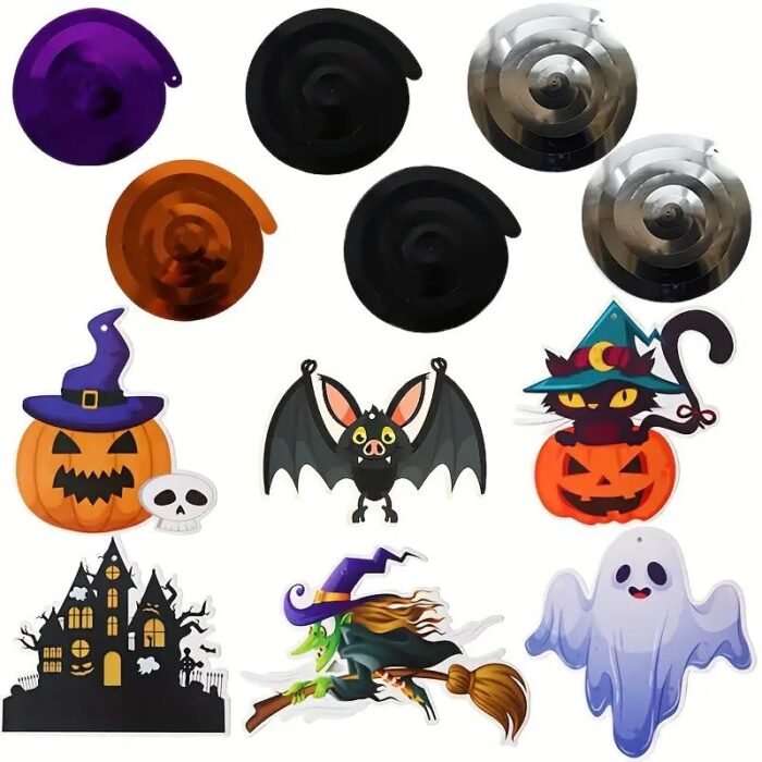12pcs, Spooky Halloween Swirl Decorations - Pumpkin, Bat, Black Cat, Ghost, Witch, Haunted House Hanging Swirl Decorations - 6 Spiral Pendants for Atmosphere Arrangement and Festive Decoration - Image 2