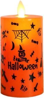 MPS My Party Suppliers 1pc Halloween Decoration LED Candles, Candles for Halloween, Halloween Pumpkin Light Up Candles, Flickering Halloween Candle Lights, Battery Operated Doodle Pattern LED Candles
