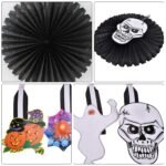2pcs Ceiling Hanging Paper Fans Black Backdrop Party Halloween Decorations,Paper Fan Hanging Pendant Door Decoration for Halloween Decor - Image 3