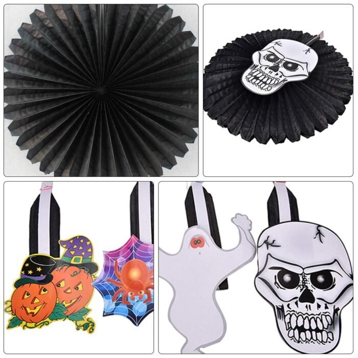 2pcs Ceiling Hanging Paper Fans Black Backdrop Party Halloween Decorations,Paper Fan Hanging Pendant Door Decoration for Halloween Decor - Image 3