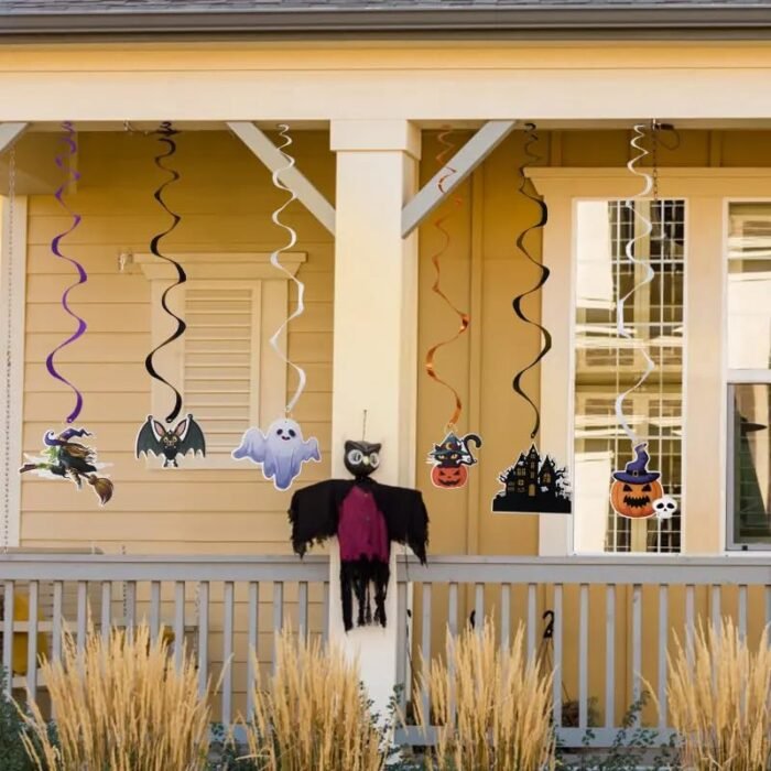 12pcs, Spooky Halloween Swirl Decorations - Pumpkin, Bat, Black Cat, Ghost, Witch, Haunted House Hanging Swirl Decorations - 6 Spiral Pendants for Atmosphere Arrangement and Festive Decoration - Image 4