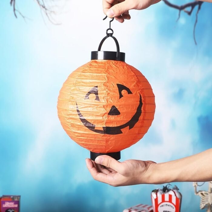 Halloween Light Up LED Paper Pumpkin Lantern , LEDs Paper Lantern Foldable Design Halloweens Party Home Decoration Halloween Decor Happlowwen Home Decoration (8 inches) - Image 3