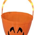MPS My Party Suppliers Portable Orange LED Pumpkin Candy Basket for Halloween Party Decoration, Orange Pumpkin face Candy Bucket with Light, Party Supplies, Halloween Theme Decoration Props