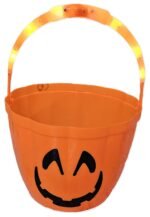 MPS My Party Suppliers Portable Orange LED Pumpkin Candy Basket for Halloween Party Decoration, Orange Pumpkin face Candy Bucket with Light, Party Supplies, Halloween Theme Decoration Props