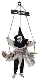Halloween Decor Animated Witch Hanging Wooden Plaque Welcome Sign Outdoor Indoor Wall Door Hanger Sacry Horror Witch Ghost Yard Haunted House