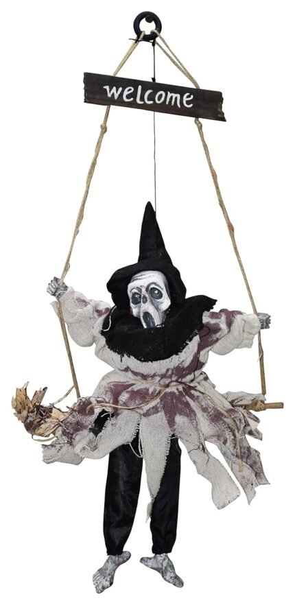 Halloween Decor Animated Witch Hanging Wooden Plaque Welcome Sign Outdoor Indoor Wall Door Hanger Sacry Horror Witch Ghost Yard Haunted House
