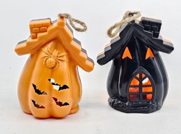 MPS My Party Suppliers Set of 2 Halloween Lamps, Halloween laltern, LED for Halloween Decoration, Halloween Hanging Decoration (Orange Black Lantern) - Image 4