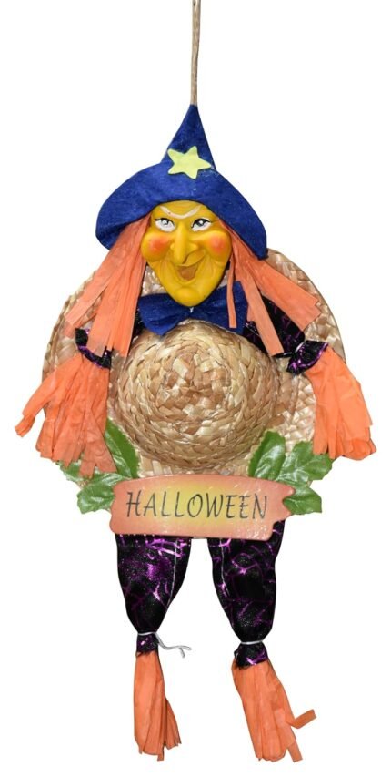 Halloween Artificial Wreath Witch Scarecrow Pumpkin Wreath Halloween Welcome Sign for Front Door Hanging Wall Window Home Decorations